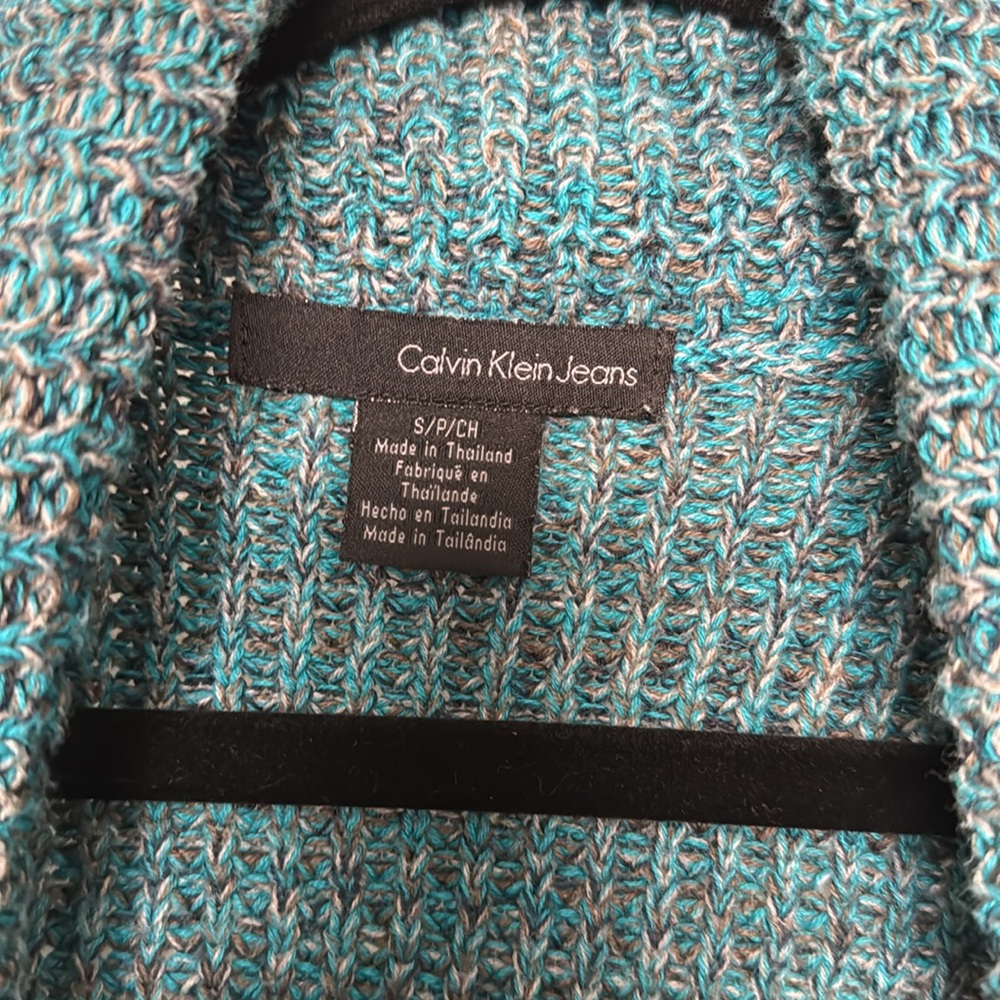 Turquoise/gray Knit Cardigan by Calvin Klein - Picture 2 of 4